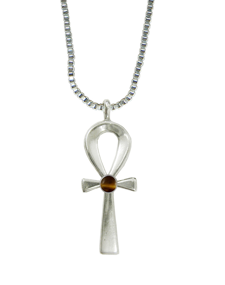 Sterling Silver Ankh Pendant With Tiger Eye